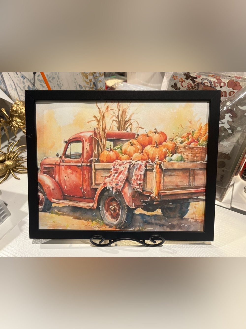 Vintage Red Pickup Framed 8x10 Fall Wall Art - Seasonal Truck Print